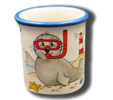 Handgemachter Eierbecher mit Seehund-Motiv "Taucherbrille" und Wunschname