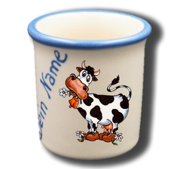 Handgemachter Eierbecher mit Kuh-Motiv und Wunschname