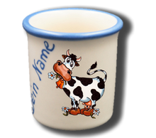 Handgemachter Eierbecher mit Kuh-Motiv und Wunschname