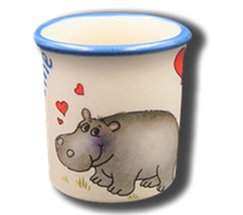 Handgemachter Eierbecher mit Nilpferd-Motiv und Wunschname