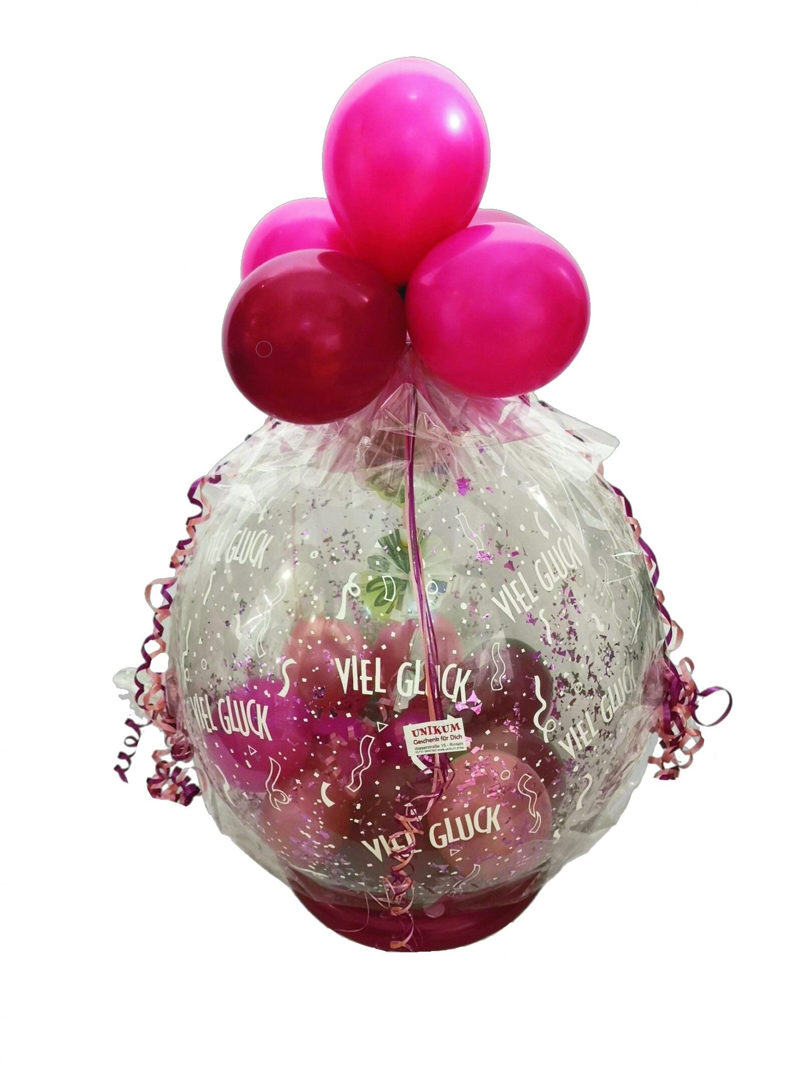 Geschenkballon pink, bourdeaux verpackt in Folie