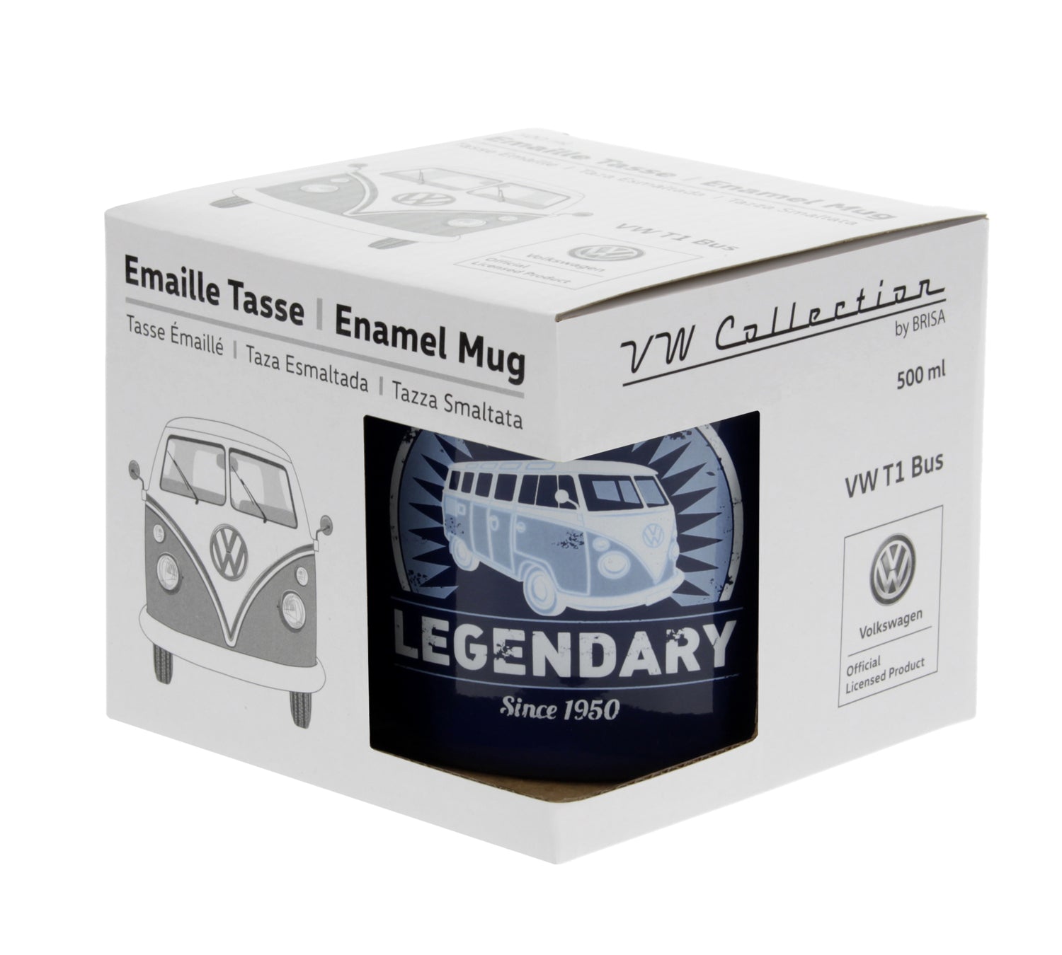 VW T1 Bus Emaille Tasse - Legendary in Geschenkverpackung