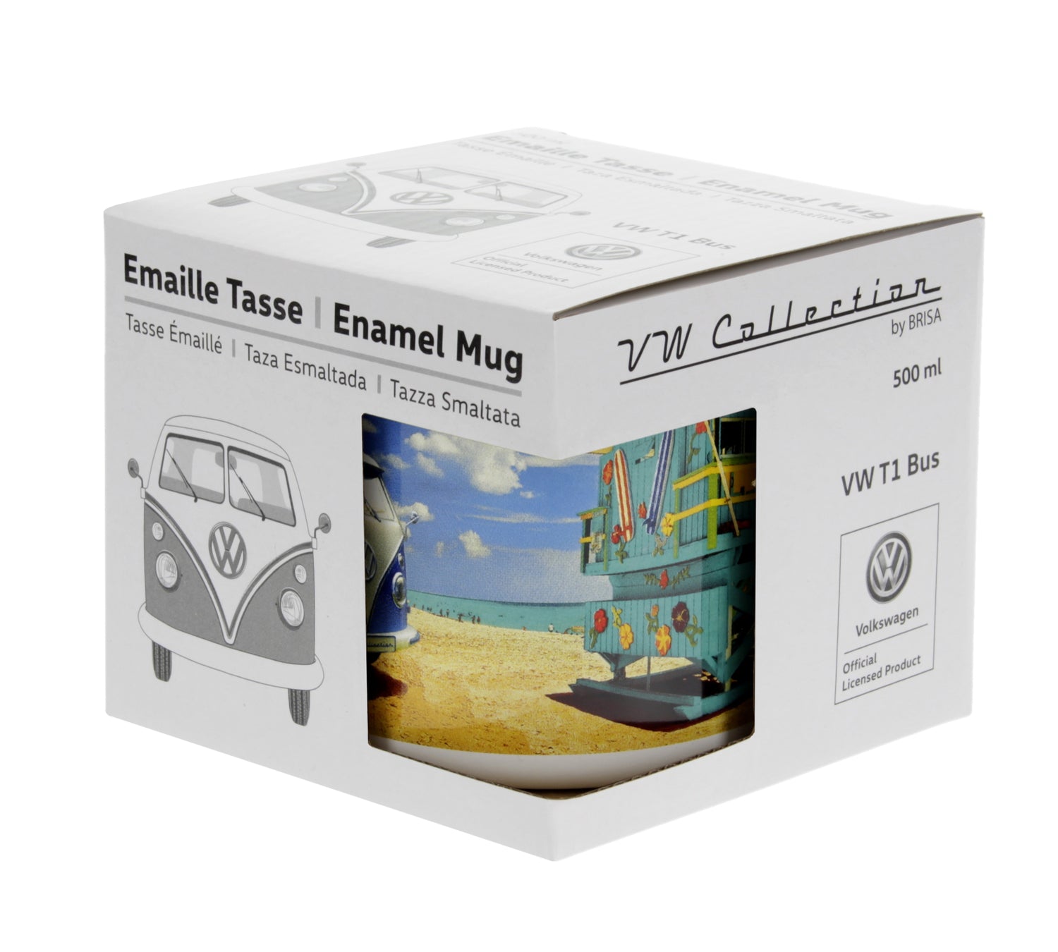 VW T1 Bulli Emaille Tasse - Beachlife in Geschenkverpackung