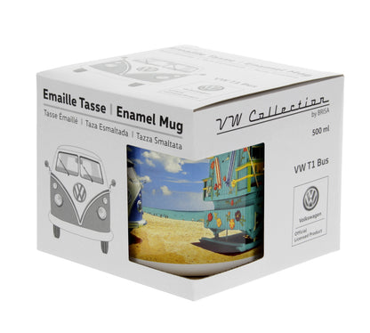 VW T1 Bulli Emaille Tasse - Beachlife in Geschenkverpackung