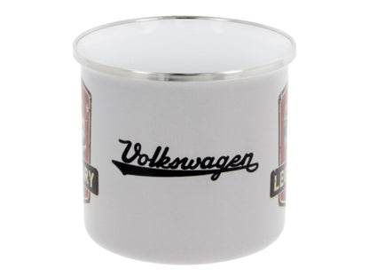 VW T1 Bulli Emaille Tasse - Vintage Logo mit Volkswagenschriftzug