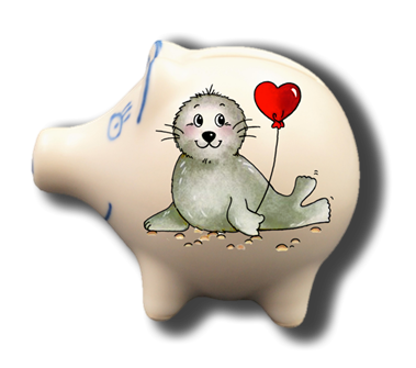 Handgemachtes Sparschwein Seehund "Herz"