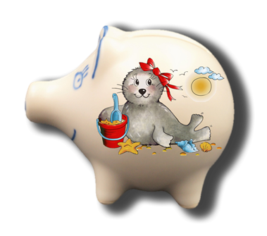 Handgemachtes Sparschwein Seehund "Mädchen"