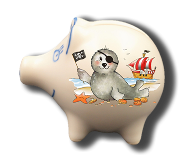 Handgemachtes Sparschwein Seehund "Pirat"