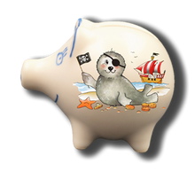 Handgemachtes Sparschwein Seehund "Pirat"