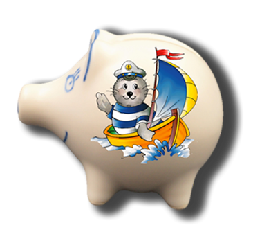 Handgemachtes Sparschwein Seehund "Boot"