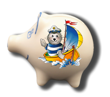 Handgemachtes Sparschwein Seehund "Boot"