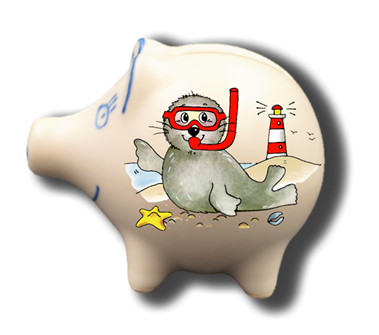 Handgemachtes Sparschwein Seehund "Taucherbrille"