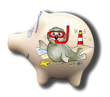 Handgemachtes Sparschwein Seehund "Taucherbrille"