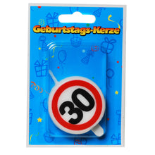 Tortenkerze zum 30. Geburtstag "Verkehrsschild"