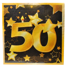 Servietten zum 50. Geburtstag "Sterne" in schwarz/gold