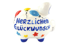 KCG Sparschwein, Seitenansicht mit Schriftzug "Herzlichen Glückwunsch"