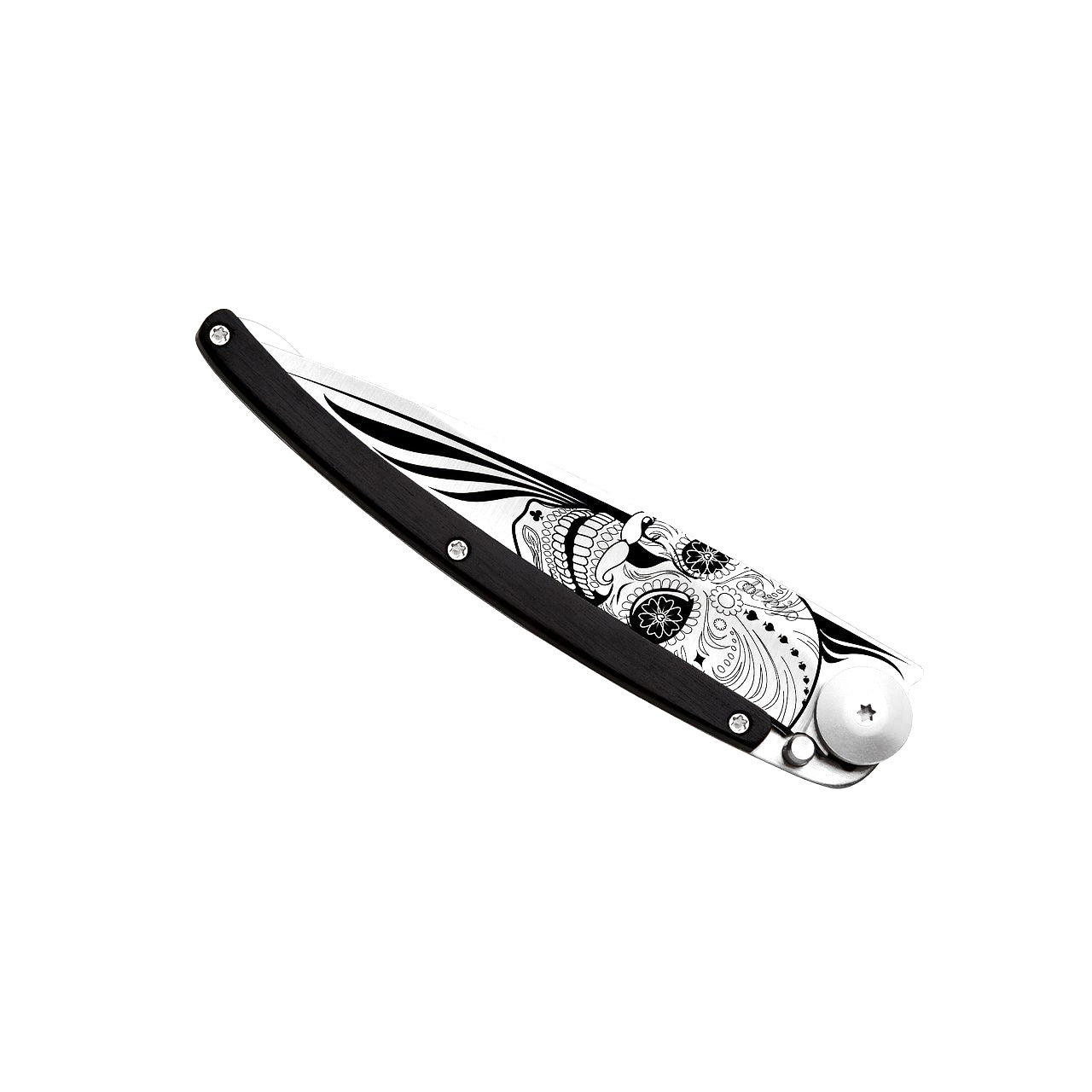 Deejo 37g - Taschenmesser mit Ebenholzgriff - Latino Skull