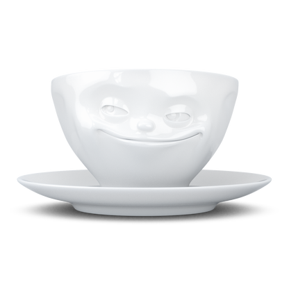 FiftyEight Kaffeetasse "Grinsend", Front, weiß