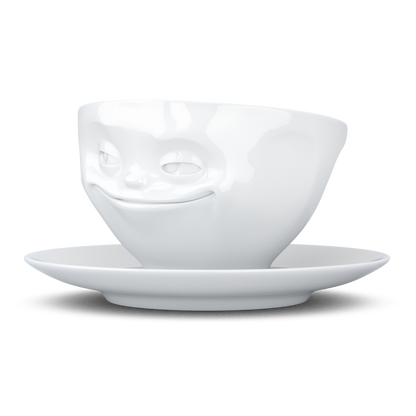 FiftyEight Kaffeetasse "Grinsend", seitlich, weiß