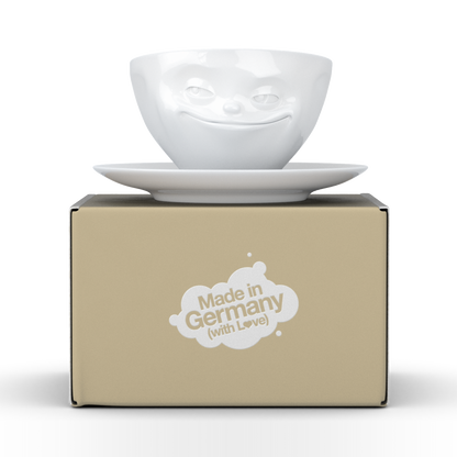 FiftyEight Kaffeetasse "Grinsend", Front mit GEschenkbox, weiß