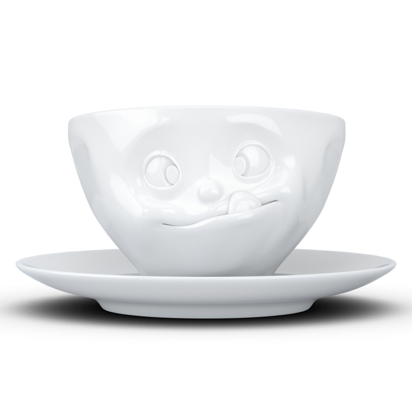 FiftyEight Kaffeetasse "Lecker", Front, weiß
