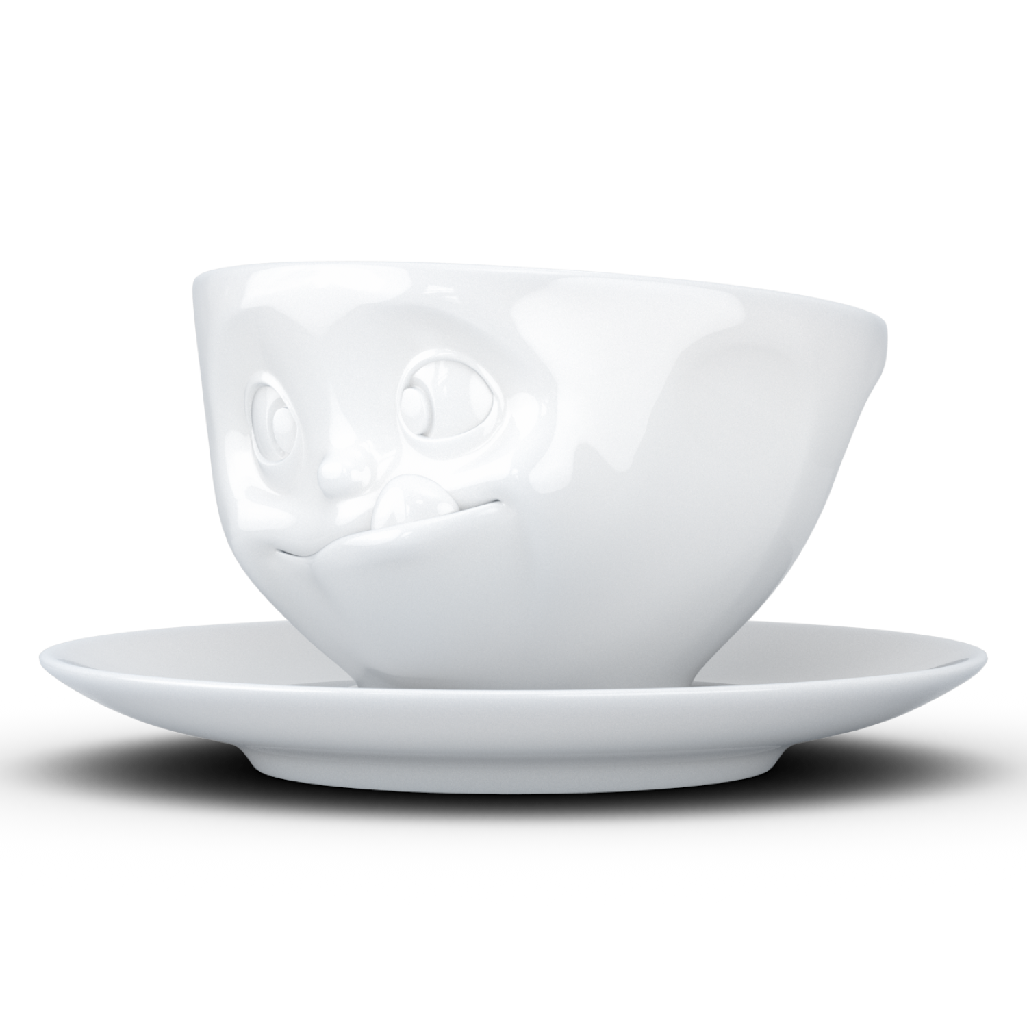 FiftyEight Kaffeetasse "Lecker", seitlich, weiß