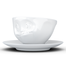FiftyEight Kaffeetasse "Lecker", seitlich, weiß