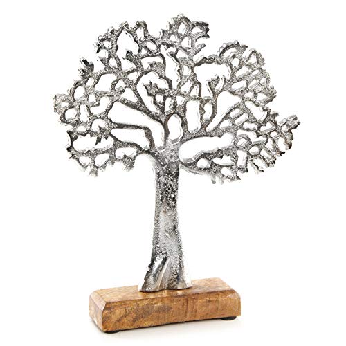 Lebensbaum silber mit Holz-Standfuß