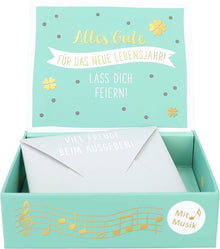 Geschenkbox mit Musik zum 70. Geburtstag “Heute”, aufgeklappt