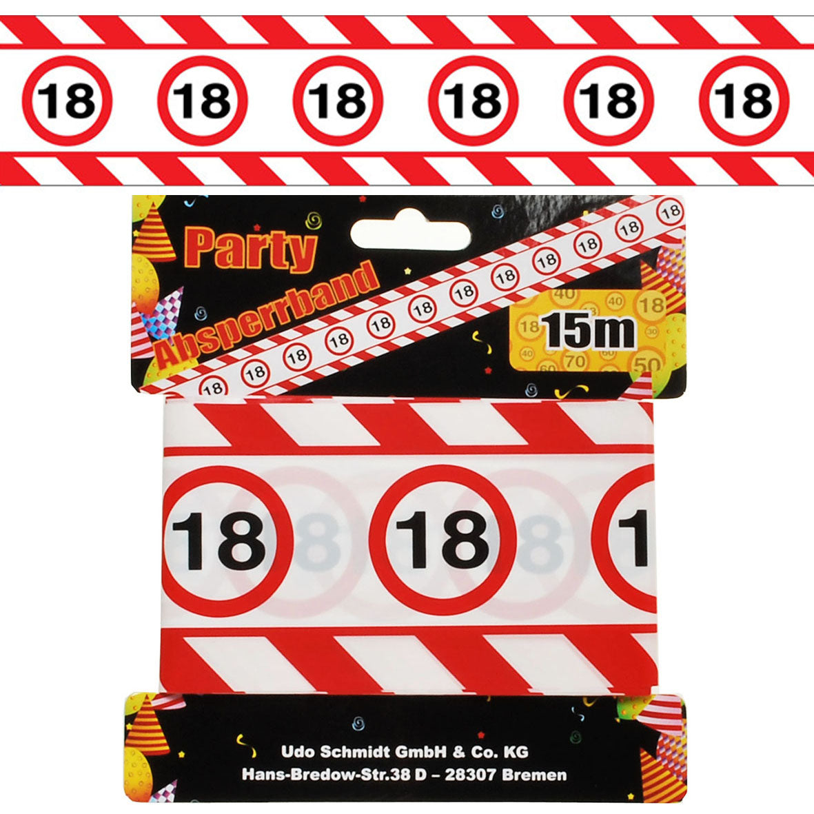 Absperrband zum 18. Geburtstag in rot/weiß