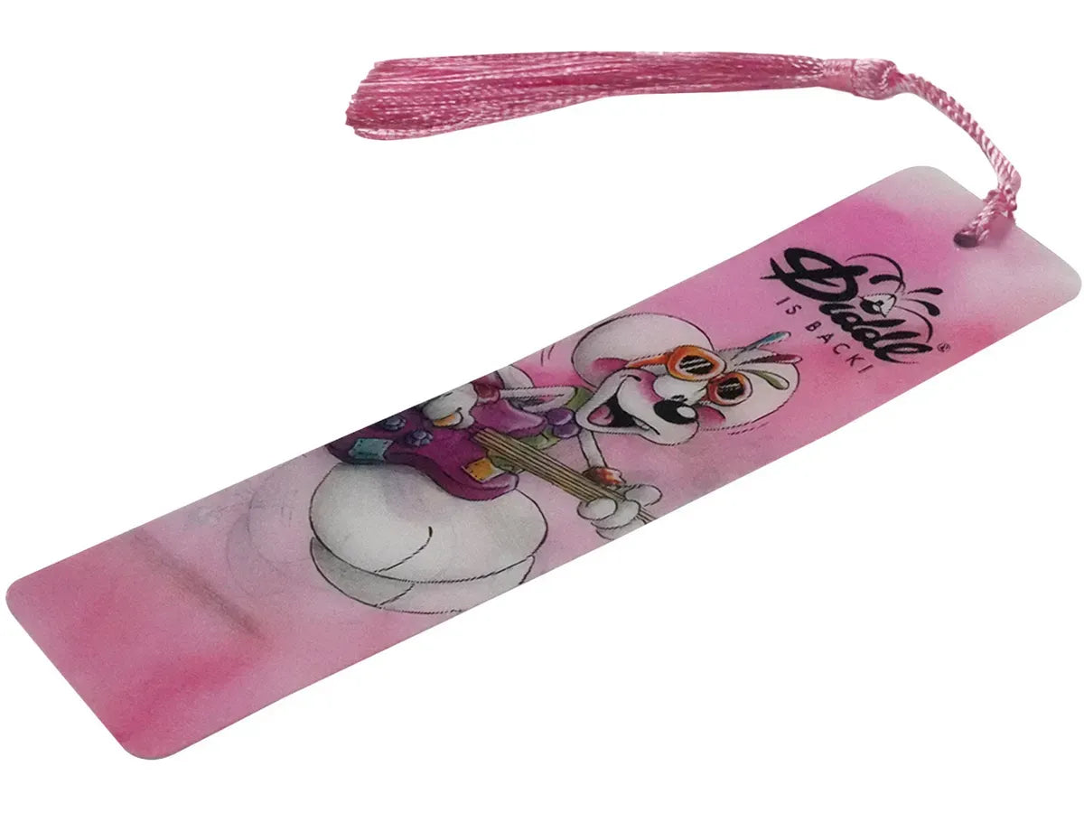 Diddl Lesezeichen, 3D-Effekt - rosa, Diddl mit Gitarre