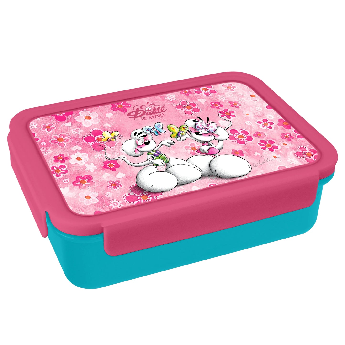 Diddl Lunchbox mit Fächern, Rosa Deckel
