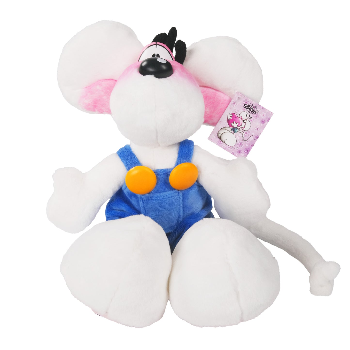 Diddl Plüschtier in blauer Latzhose, 30cm, sitzend