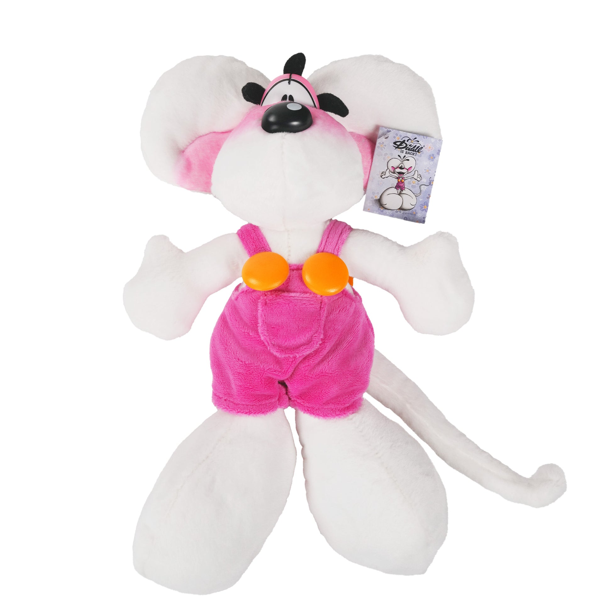 Diddl Plüschtier in rosa Latzhose, 30cm, stehend