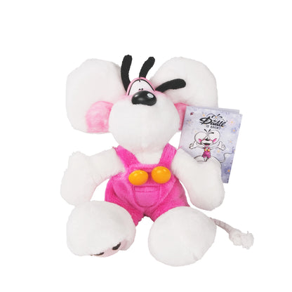 Diddl Plüsch-Schlüsselanhänger in rosa Latzhose, sitzend