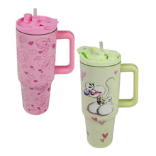 Diddl Thermobecher mit Trinkhalm in Rosa oder Grün