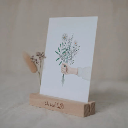 Karten- und Trockenblumenständer "Du bist toll" mit einer Karte und Trockenblumen