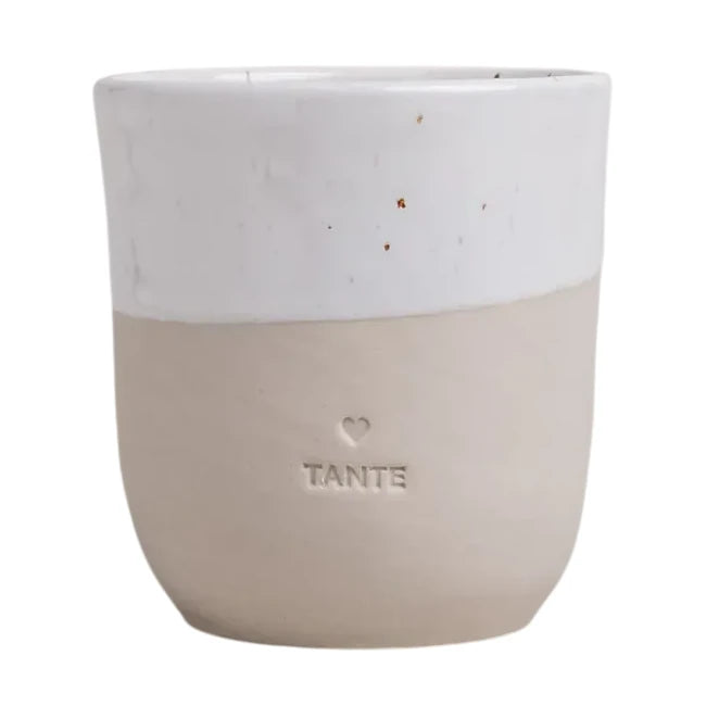 Handgefertigter Becher "Tante" aus Steingut