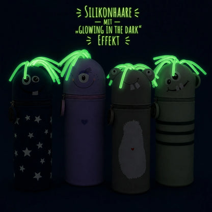 Federmäppchen aus Silikon lustige Monster mit leuchtenden Haaren (glow in the dark Effekt)