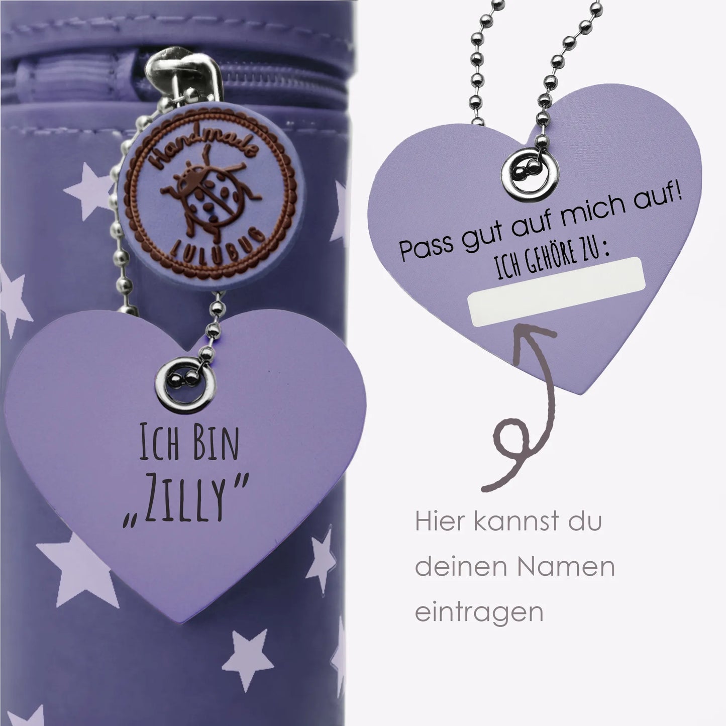 Federmäppchen aus Silikon „Monster Zilly“ mit Herzanhänger zum Beschriften