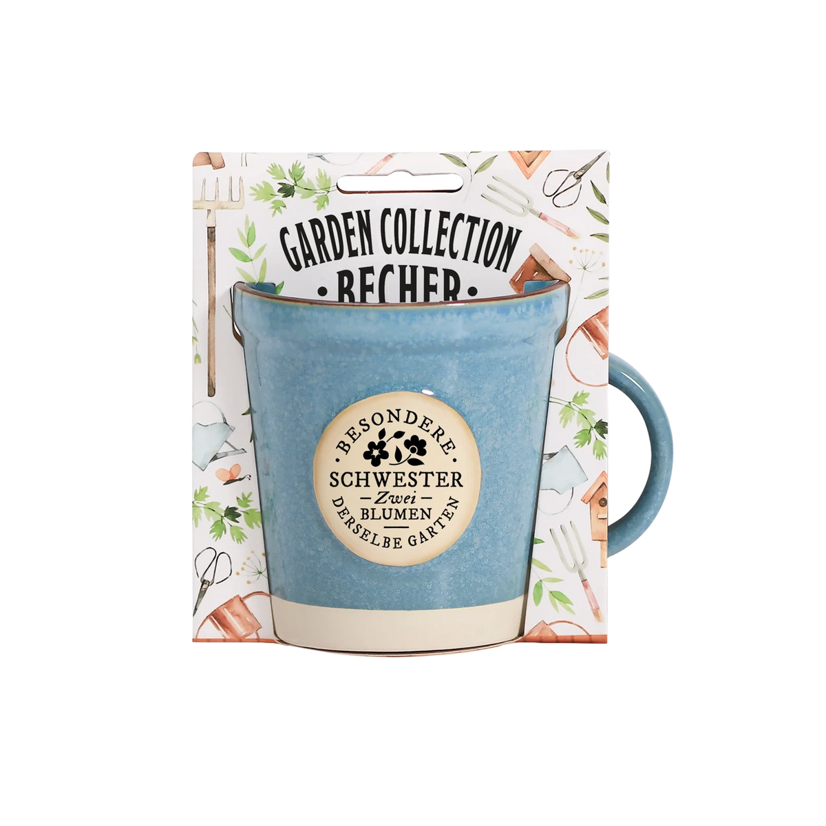 Becher im Pflanztopf-Design „Besondere Schwester" - aus Steinzeug mit Henkel