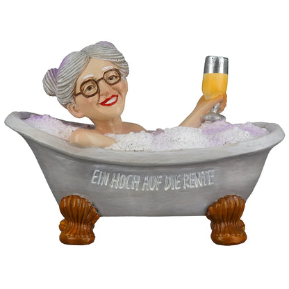 Figur Frau „Rente“ mit Schriftzug und Badewanne