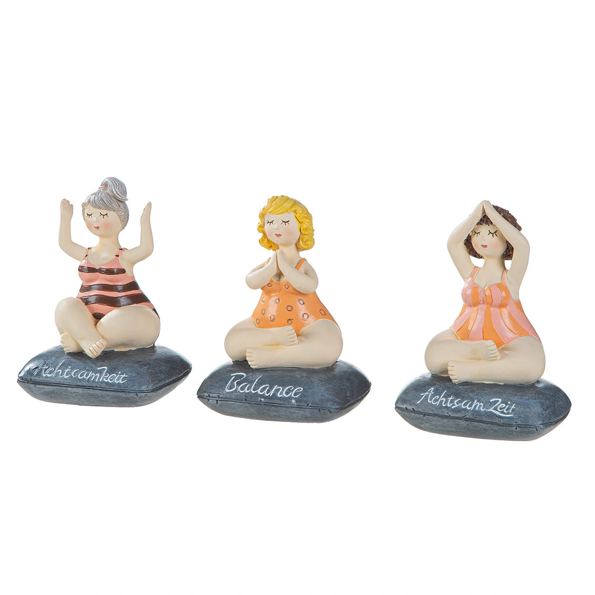 Figur Frau „Wohlfühlmomente“ mit Schriftzug Achtsamkeit und Balance in Yoga-Pose