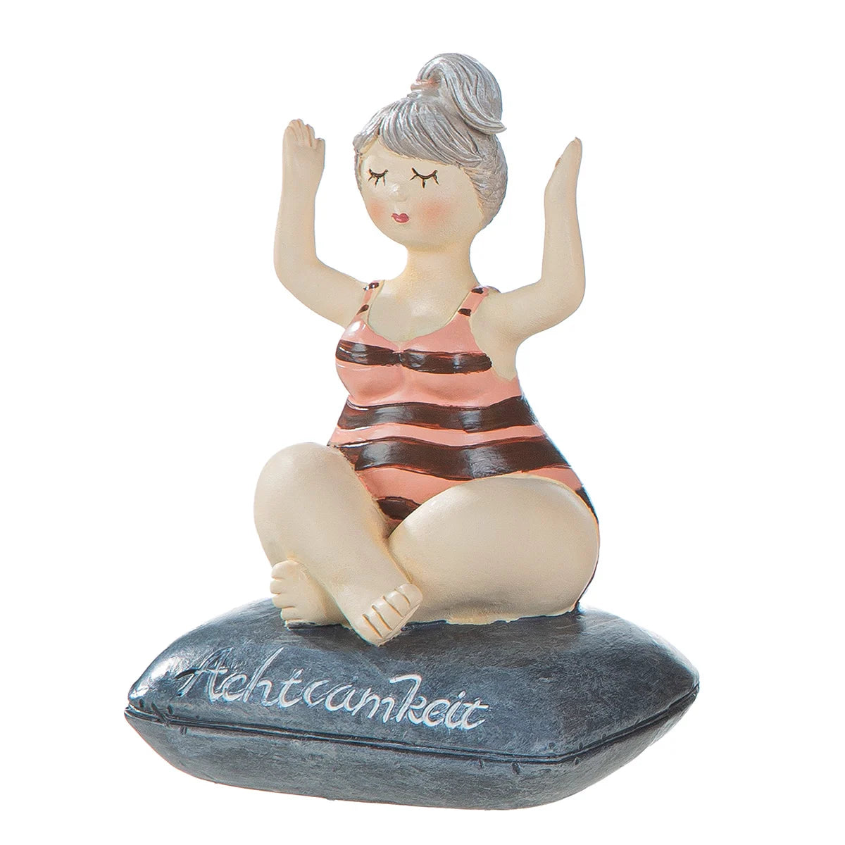 Figur Frau „Wohlfühlmomente“ mit Schriftzug Achtsamkeit in Yoga-Pose