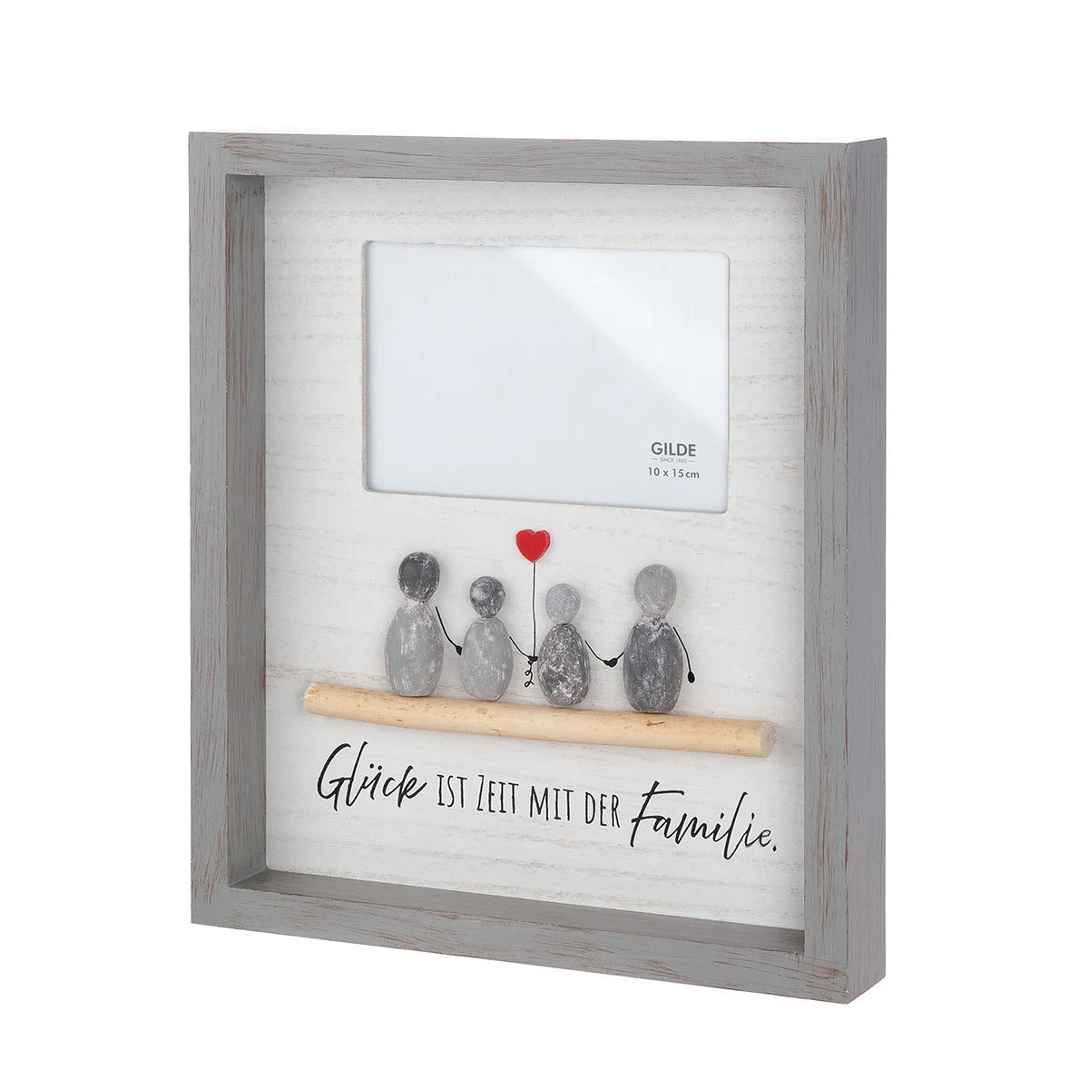 Steinbild Fotorahmen „Glücksmomente“ mit Spruch zum Glück und Familie