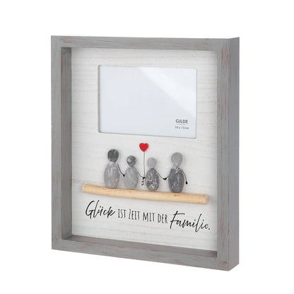 Steinbild Fotorahmen „Glücksmomente“ mit Spruch zum Glück und Familie