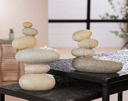 Teelichtleuchter „Zen-Steine“ aus Kunstharz Mood