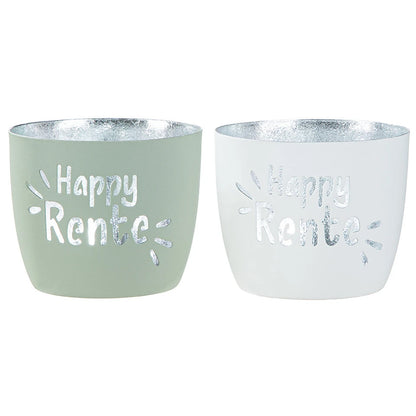 Windlicht "Happy Rente" aus Metall