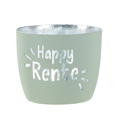 Windlicht "Happy Rente" aus Metall Hellgrün/Silber