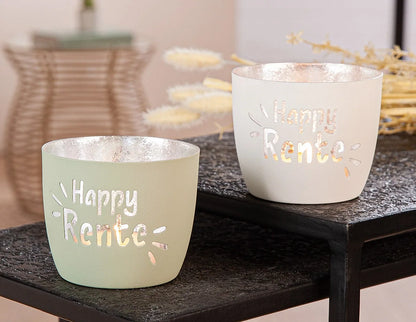 Windlicht "Happy Rente" aus Metall Mood